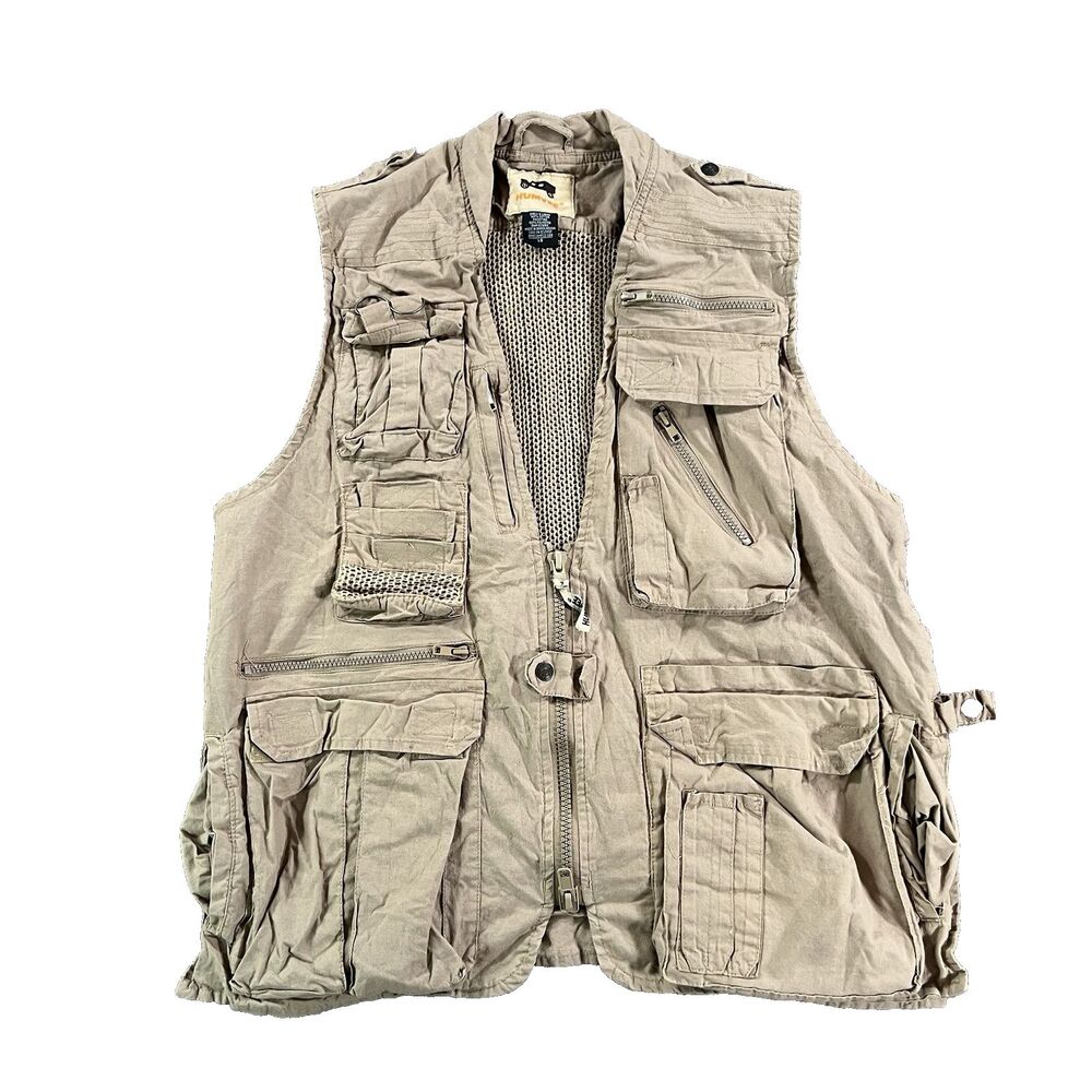 Humvee Men’s Safari Vest Tan Tactical Utility Hunting Fishing Outdoor Vented Lg